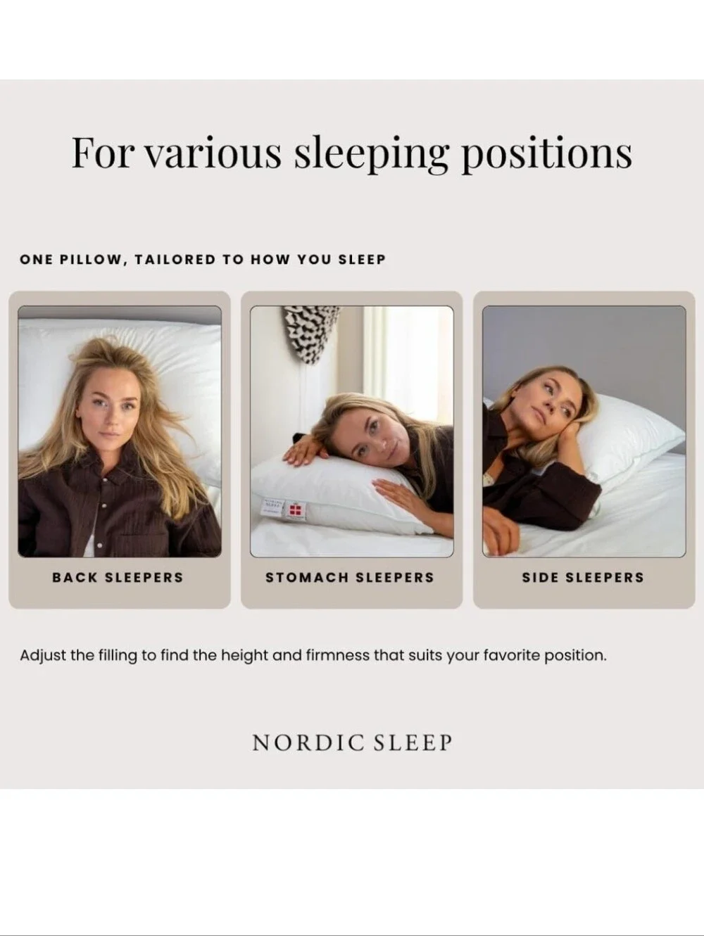 NIB Fossflakes Nordic Sleep Queen Pillow Adjustable Fill Made In Denmark Vegan